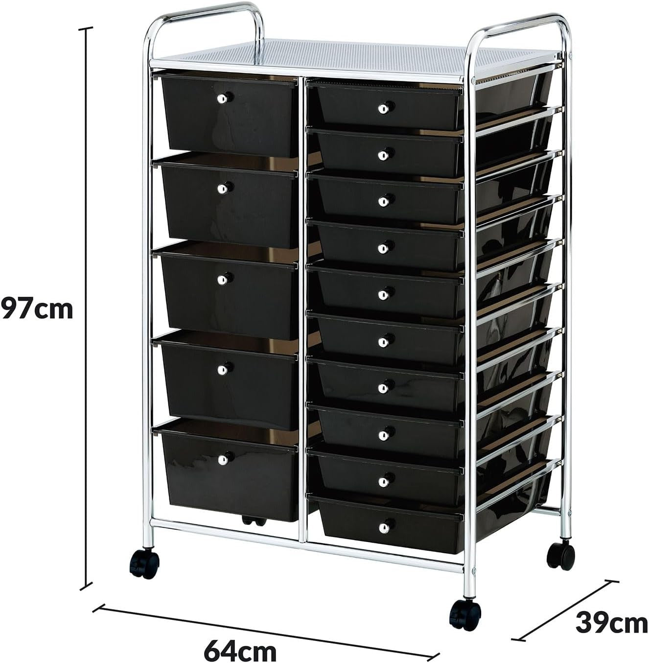 Black 15 Drawer Rolling Storage Trolley Beauty Office Organizer Cart
