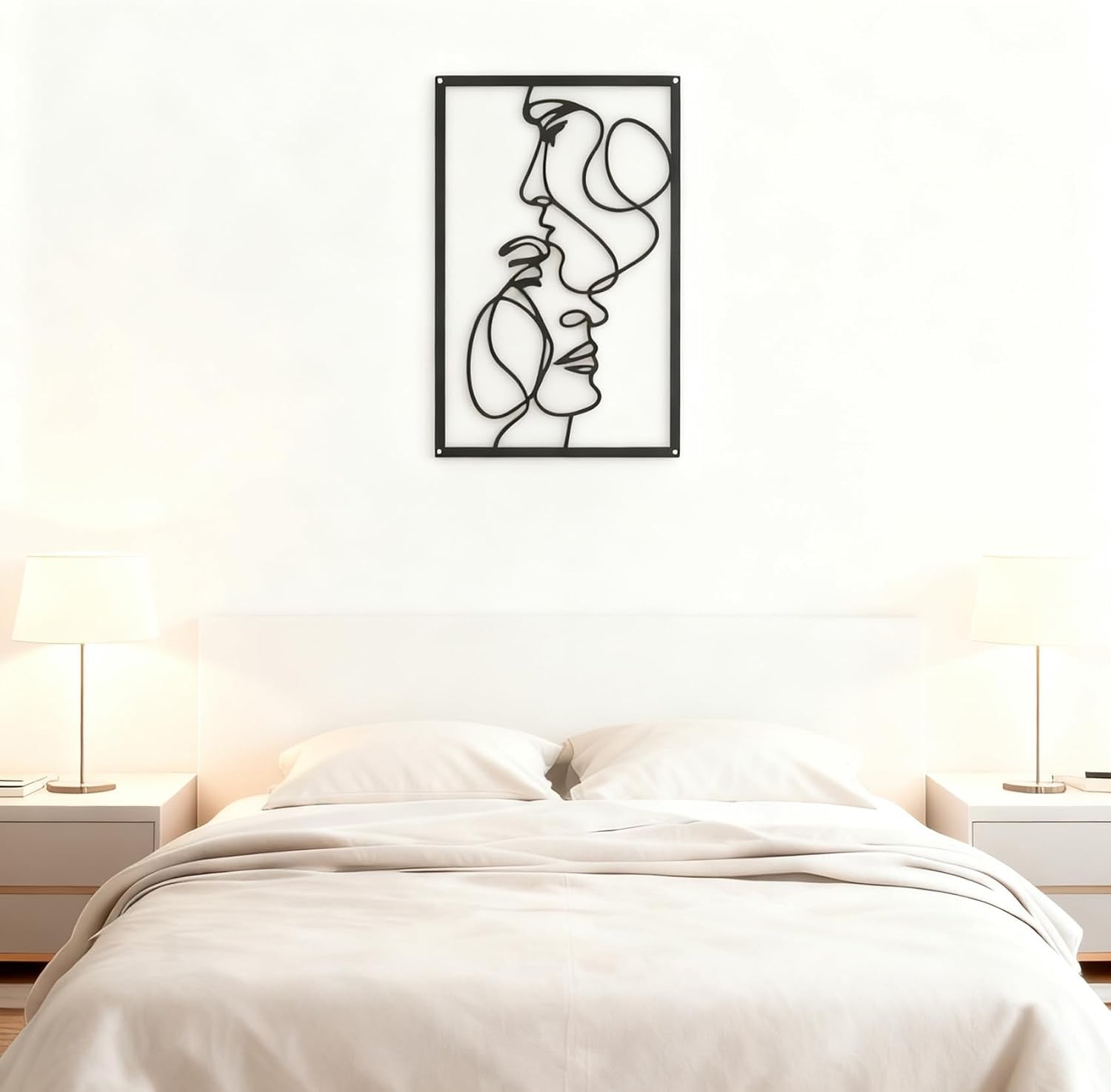 Black Metal Wall Art Set of 3 Modern Line Love Abstract 40x28cm