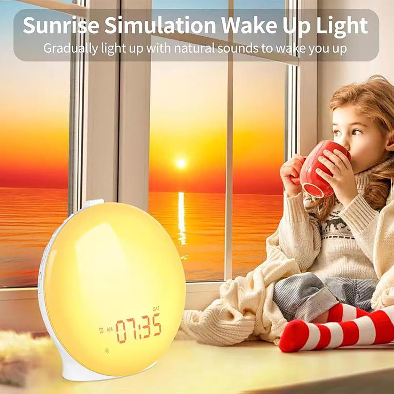 Wake Up Light, Sunrise Alarm Clock with 14 Colorful Light, Sleep Timer, Colored