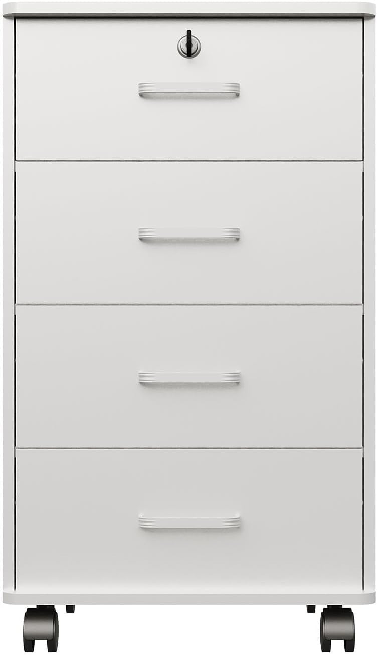 Mobile 4 Drawer File Cabinet Lockable Under Desk A4 Letter White