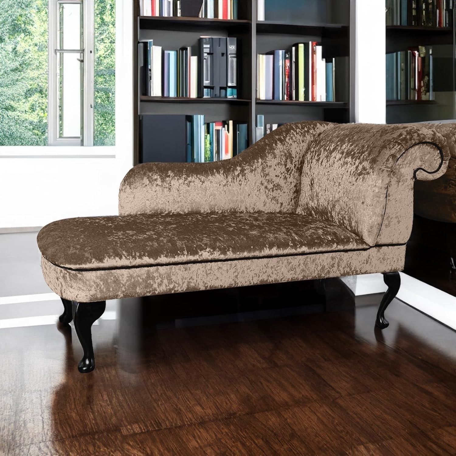 Stone Velvet Chaise Lounge Sofa | Right Hand | 135cm | Queen Anne Legs