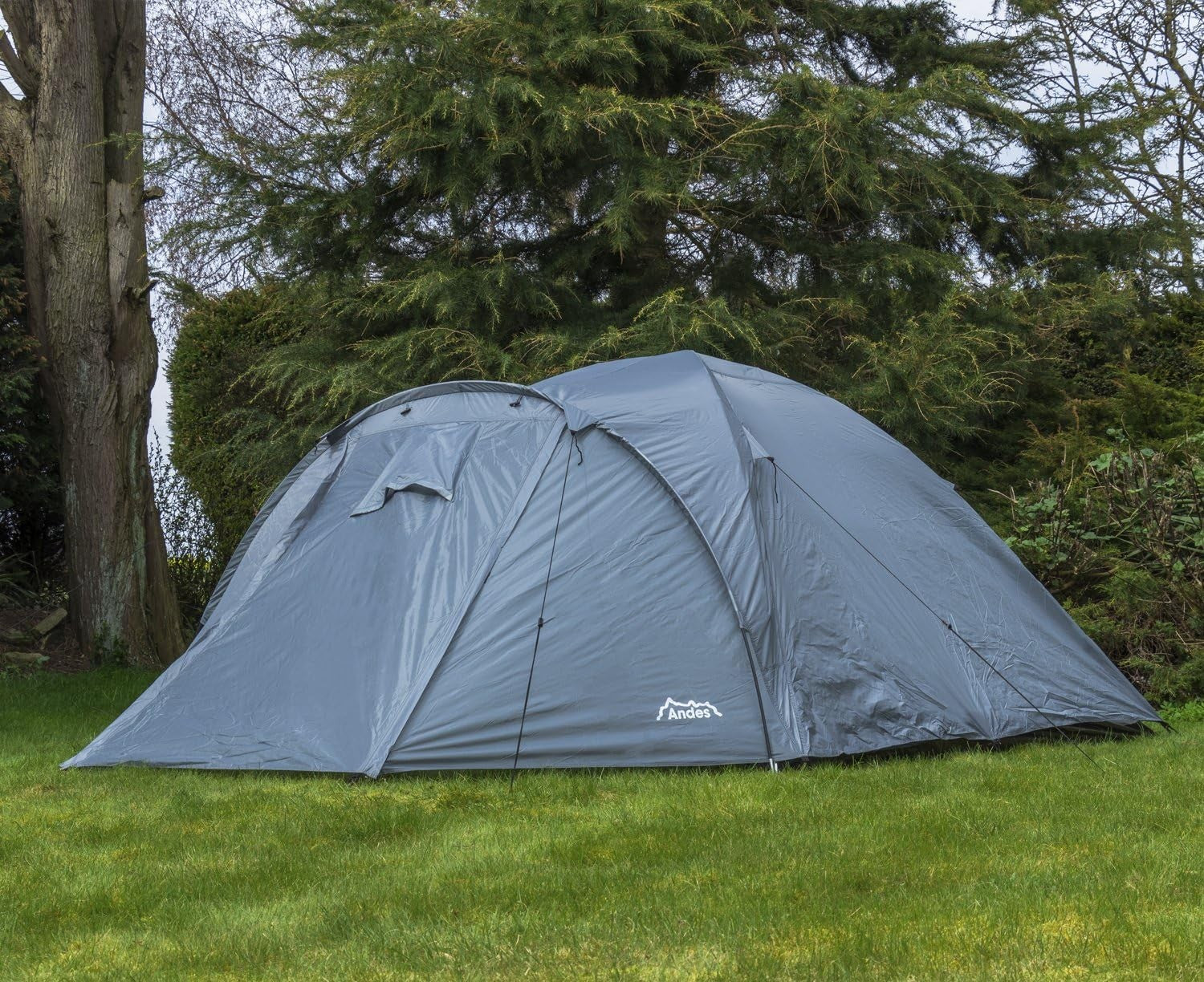 Grey 4-Person Andes Dome Camping Tent – Double Skin, Waterproof & Lightweight