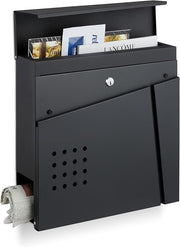 Wall Mounted Lockable Mailbox with Newspaper Holder – Modern Design, Black