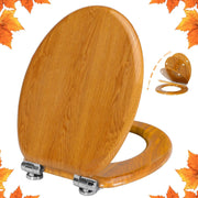 Antibacterial Wooden Toilet Seat Soft Close Quick Release Oval Oak 45x37cm