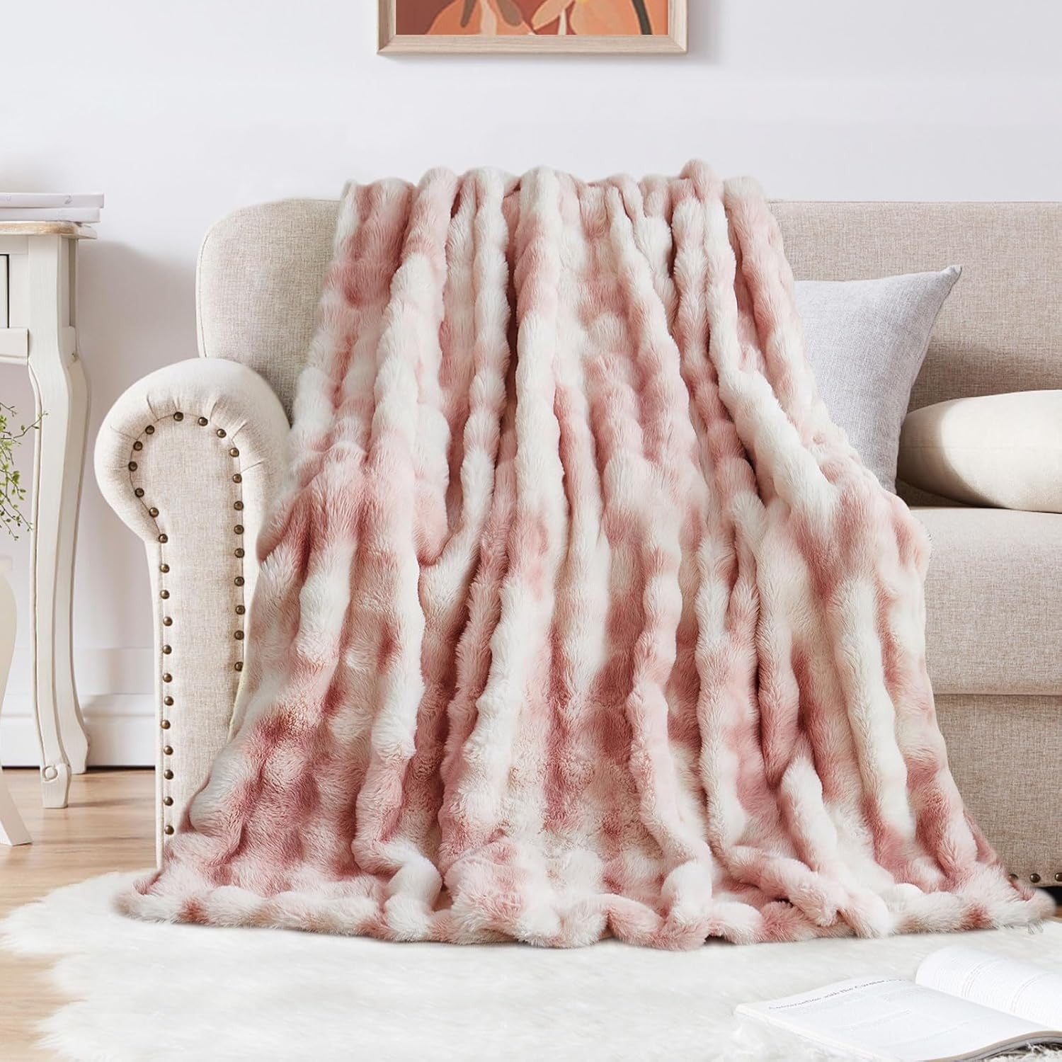 Luxury Thick Plush Fleece Throw Blanket Soft Warm Sofa Bed Tie Dye Pink 100x160c