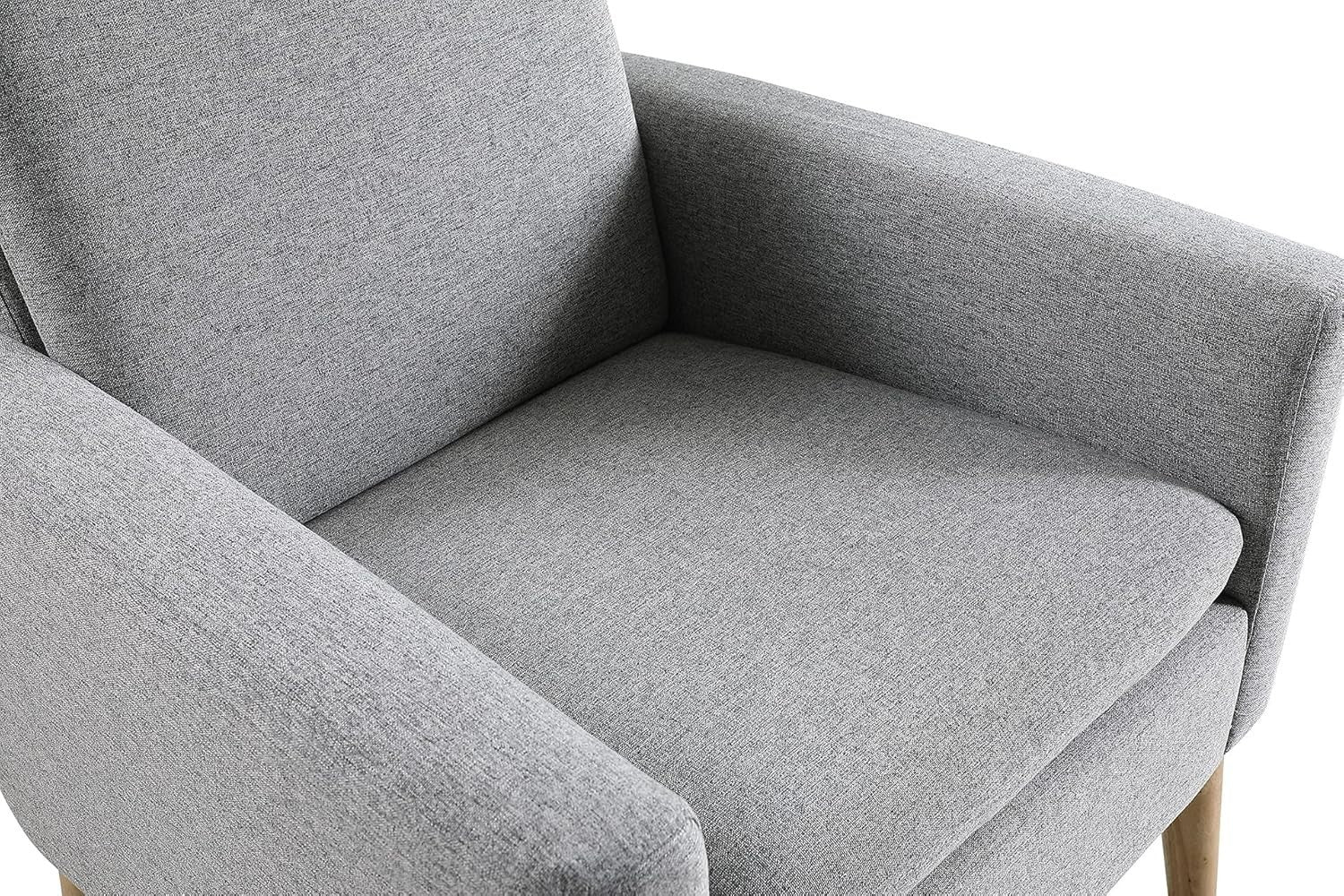 Grey Linen Accent Armchair Comfy Lounge Chair for Bedroom Office Home