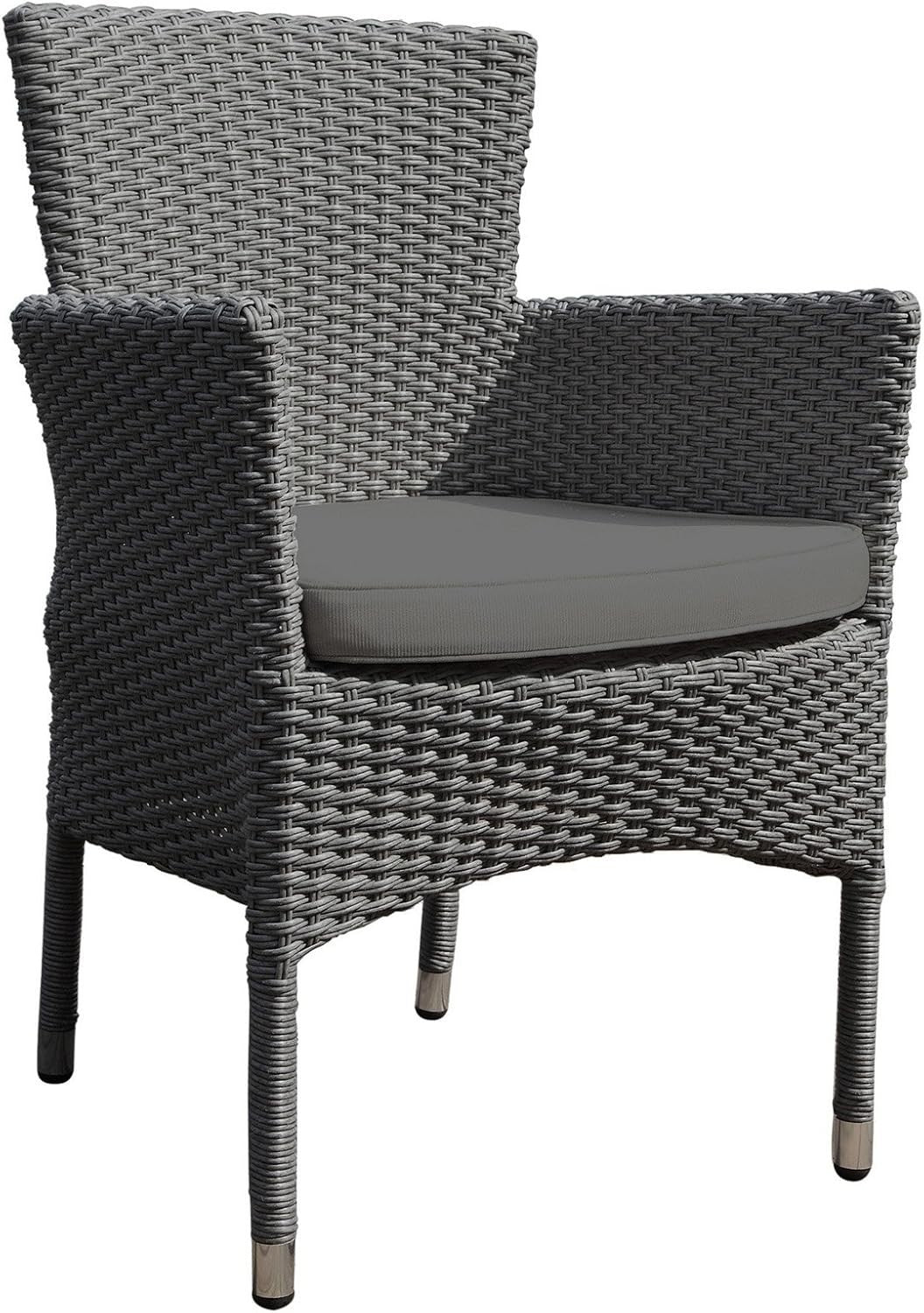Rattan Garden Armchair with Cushion Stackable Outdoor Patio Chair Grey