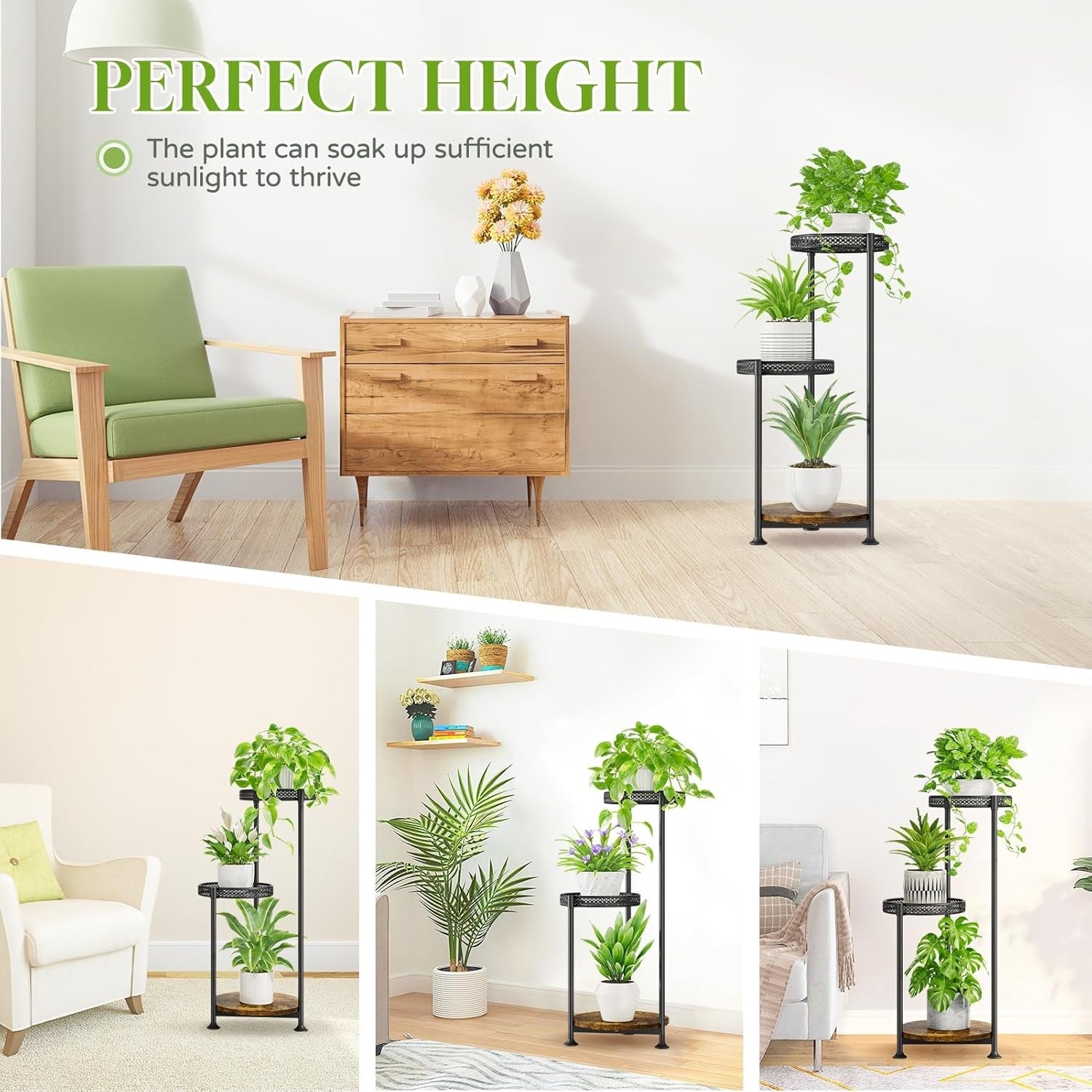 3 Tier Metal Plant Stand Black Indoor Outdoor Corner Flower Pot Display Rack