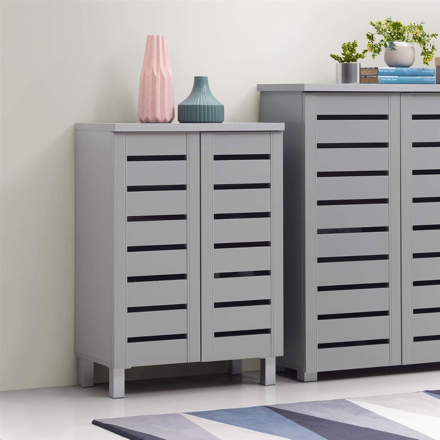 2 Door Shoe Storage Cabinet Slim Organizer 60x33x87 cm Light Grey
