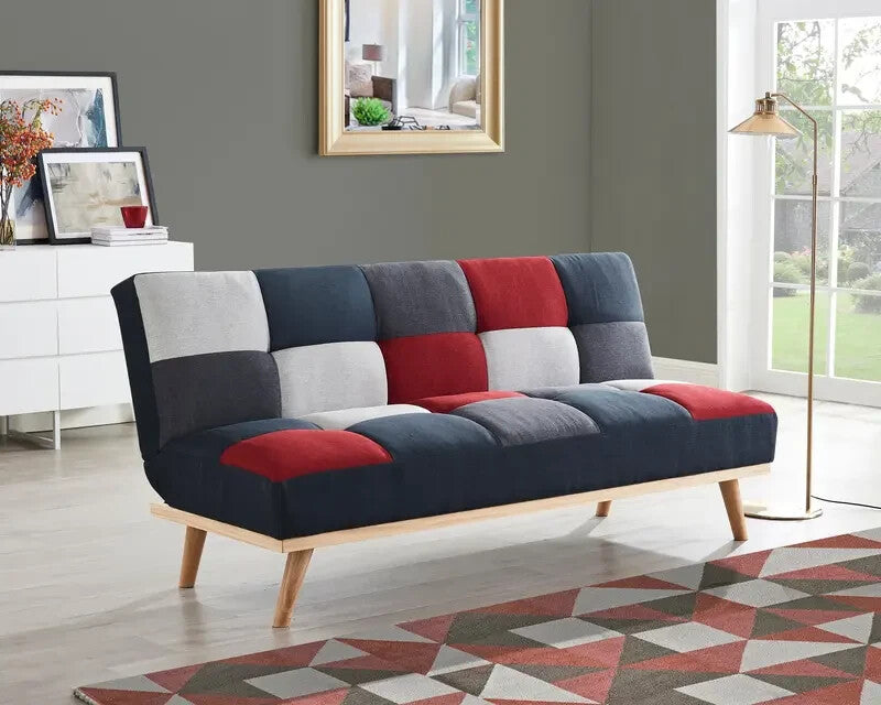 Patchwork 3 Seater Clic Clac Sofabed Red Grey Charcoal Guest Bed Sofa