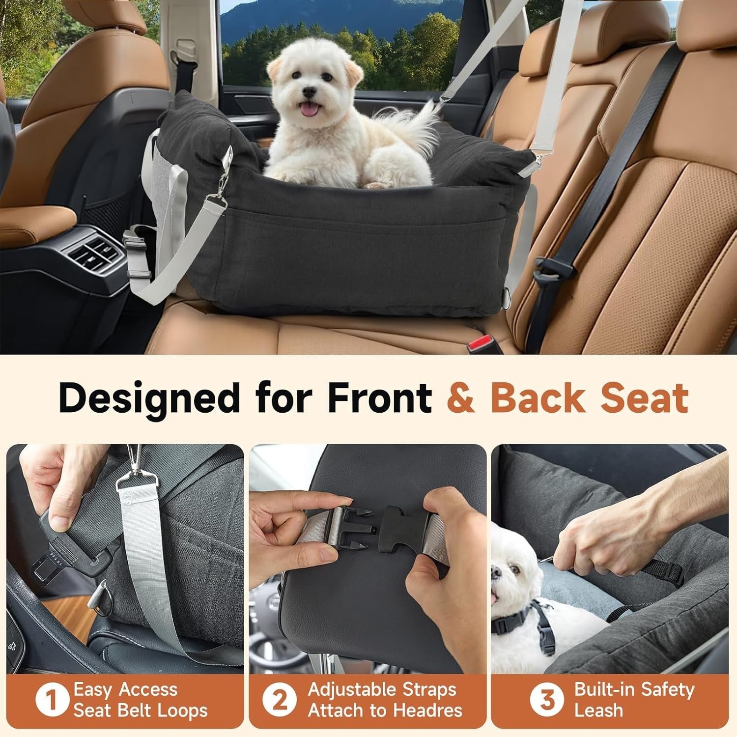 Dog Car Seat Booster Bed Waterproof Travel Carrier Cushion Safety Leash