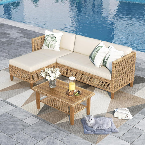 L-Shaped Rattan Garden Sofa Set Outdoor Patio Sectional with Coffee Table