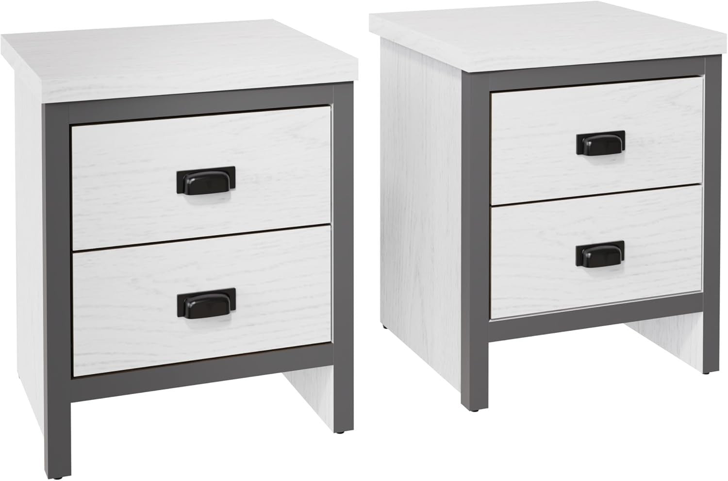 Pair of White 2 Drawer Bedside Tables | Modern Wooden Nightstands with Shelf