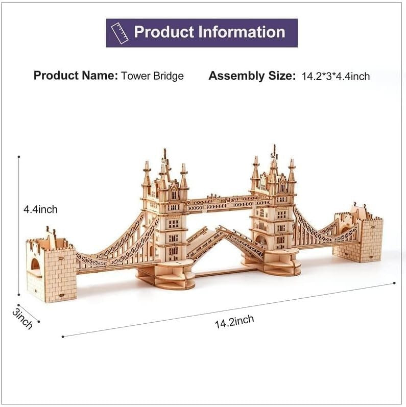 3D Wooden Tower Bridge Model Kit LED Light DIY Puzzle Gift for Adults