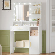 White Vanity Dressing Table Set with 10 Adjustable LED Lights Mirror Storage