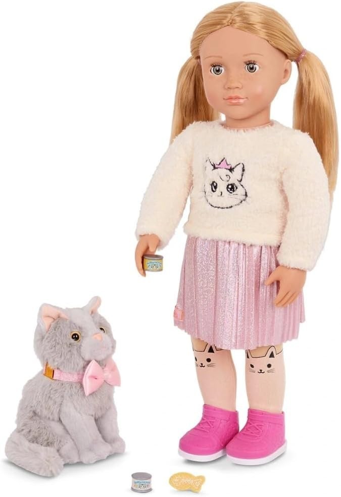 18-Inch Doll with Plush Kitten Pink Outfit Hair Accessories Set