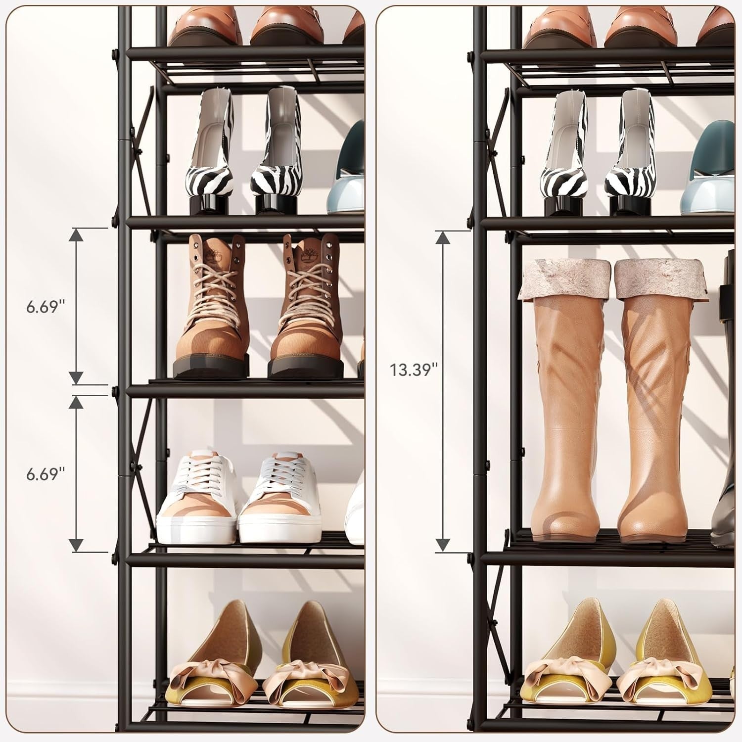 6 Tier Metal Shoe Rack Organizer – Holds 24 Pairs, Rustic Wood Shelf