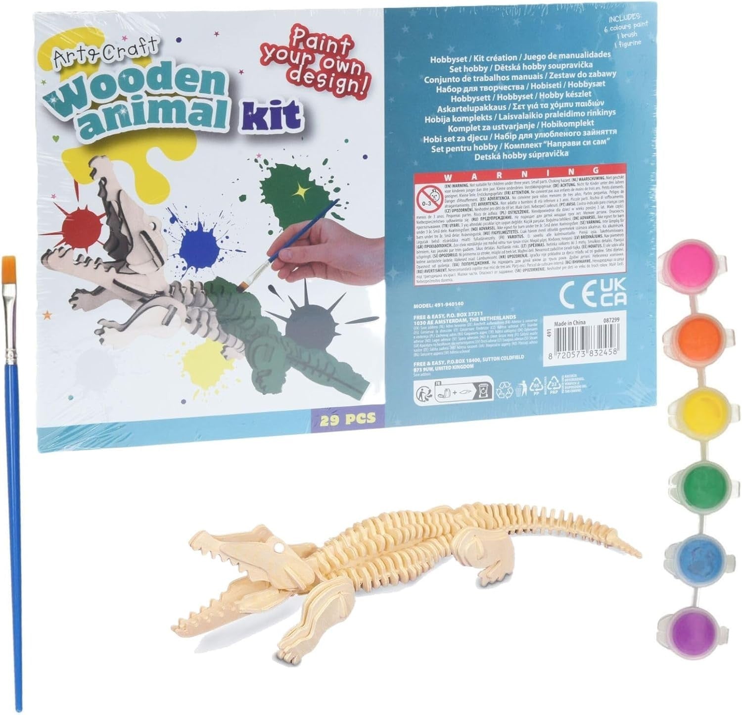 3D Wooden Crocodile Puzzle Craft Kit for Kids, Paint & Build Fun Set