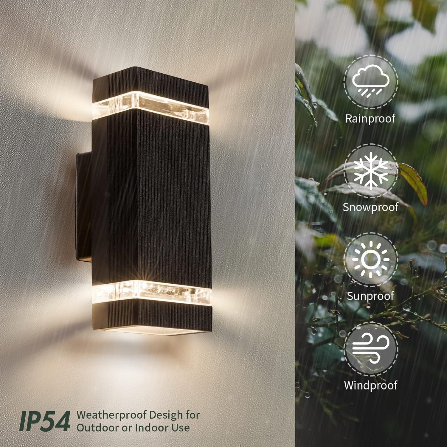 2 Pack Aranzyec Outdoor Up Down Wall Lights IP54 Waterproof Black GU10
