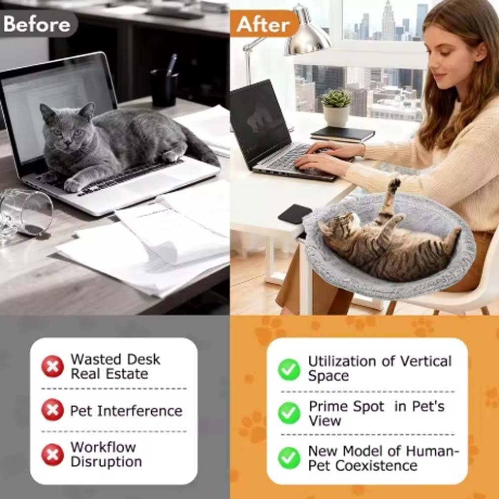Rotating Cat Hammock Desk Mount Faux Fur Kitty Perch Bed Gray