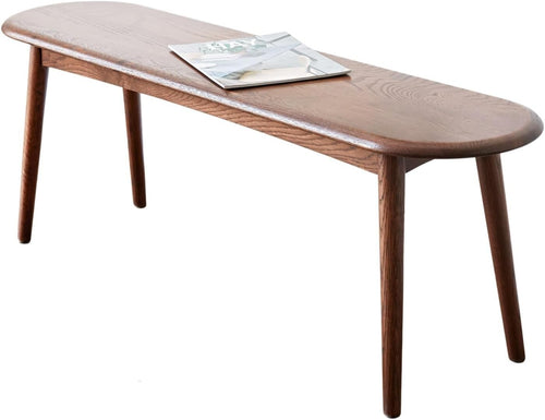 Solid Oak Wood Dining Bench Walnut Half-Round Seat 39in for Entryway