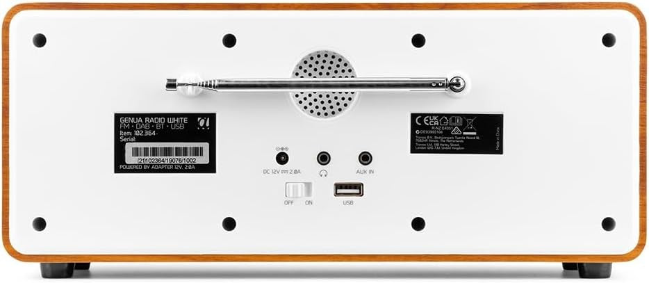 DAB+ Digital Radio Bluetooth Stereo 50W Dual Alarm Remote USB White