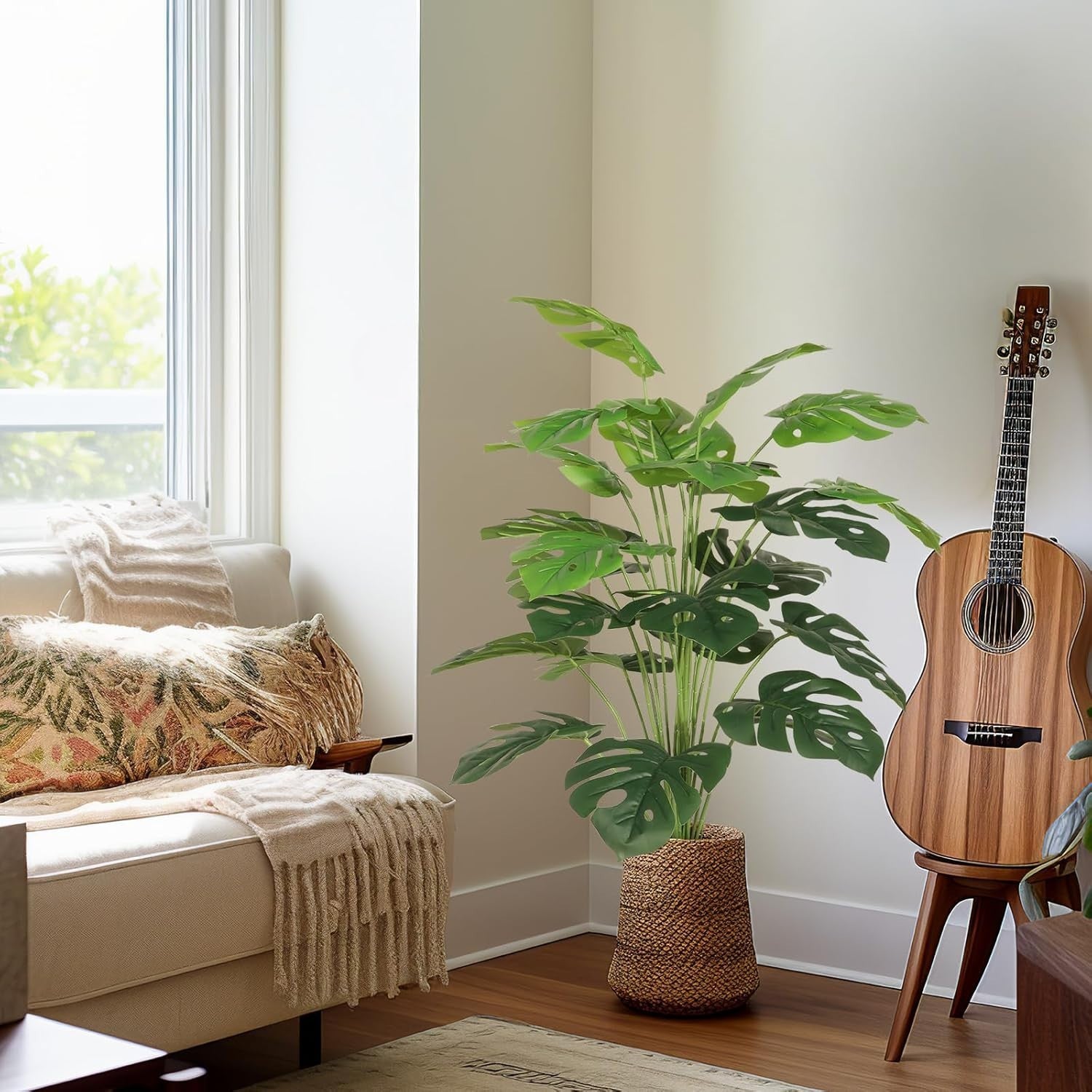 28-Inch Artificial Monstera Plant Fake Tropical Tree Indoor Outdoor Decoration