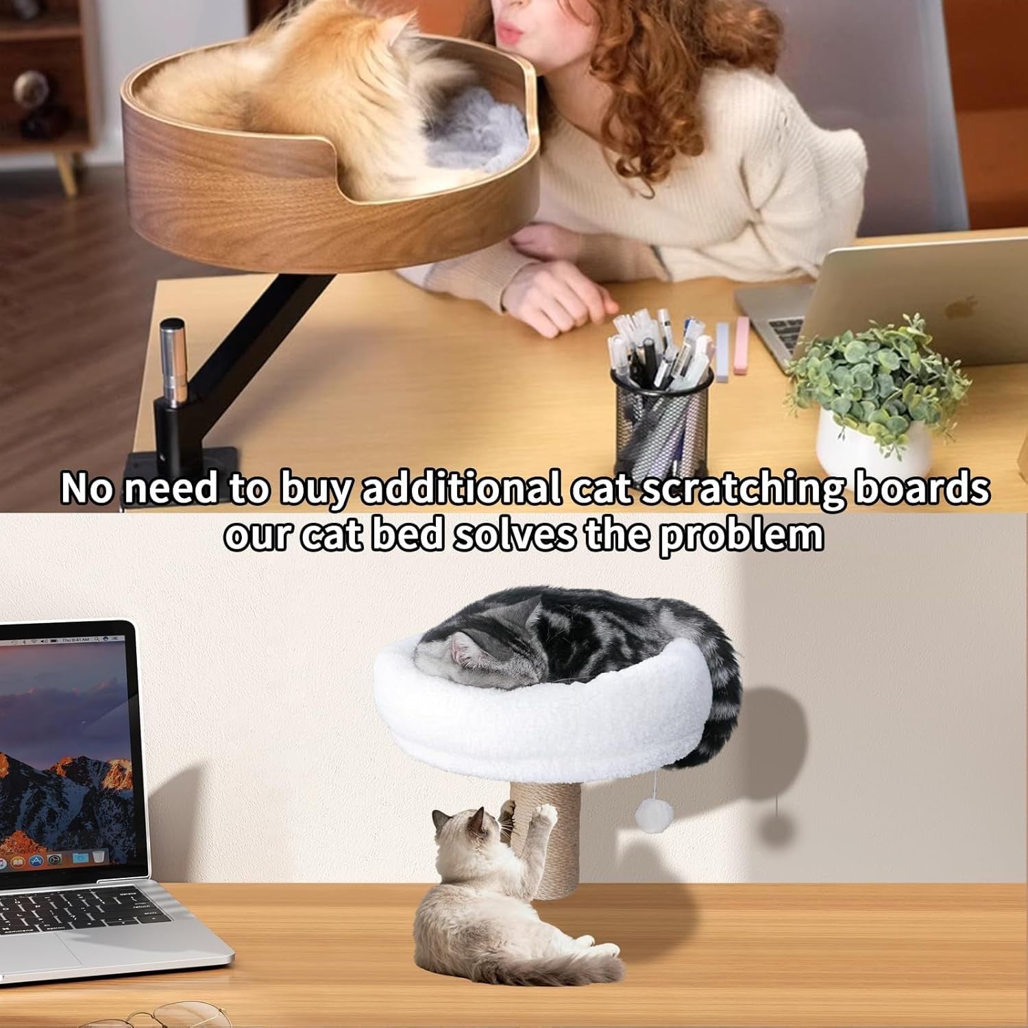 Desk Mounted Cat Bed Reversible Faux Fur Cat Perch Holds 44lbs