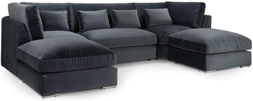 Luxury U Shape Sofa Bed High Back Black Velvet Corner Couch 5 Seater