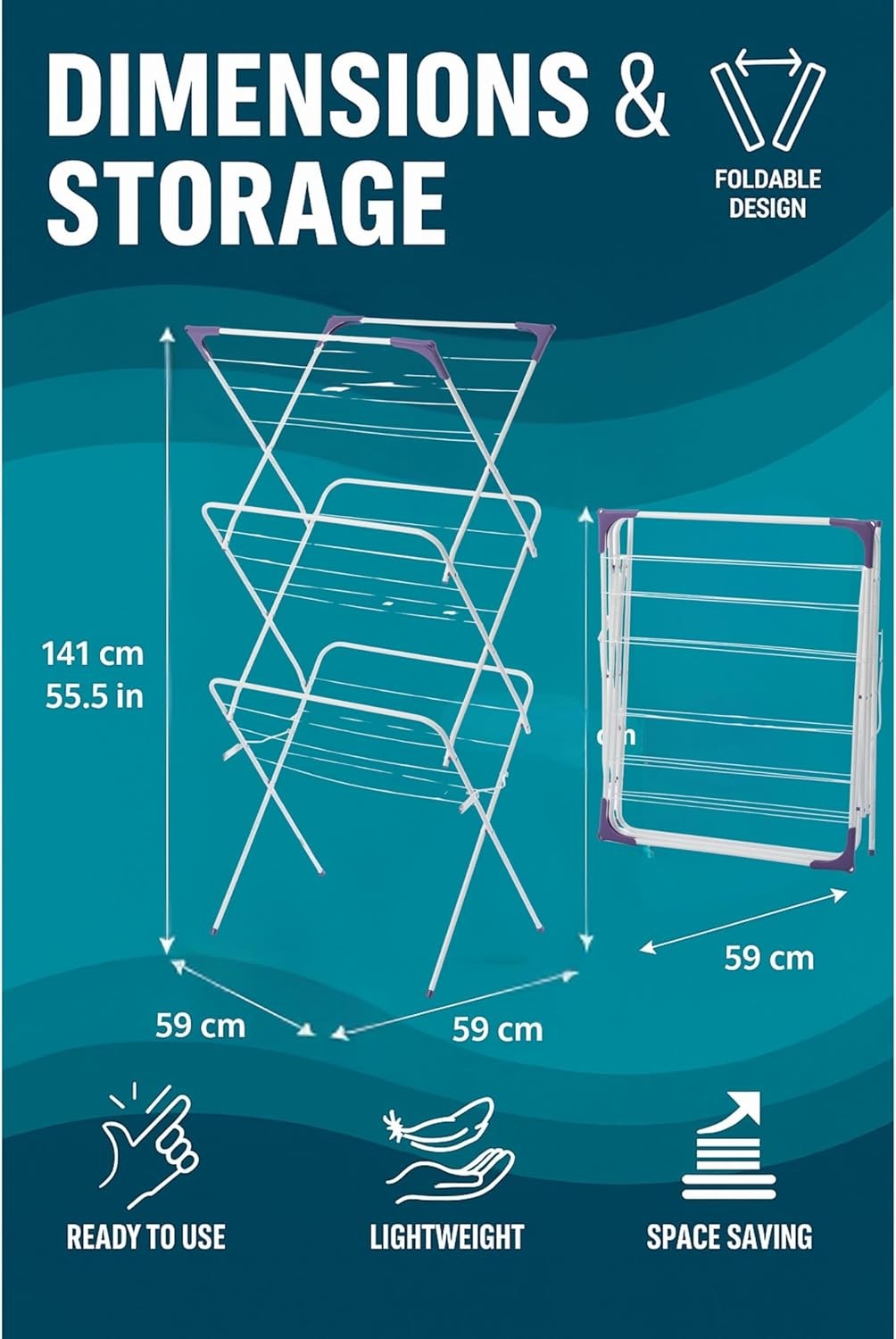 3 Tier Clothes Airer Folding Drying Rack Indoor Outdoor Non Slip Space Saving