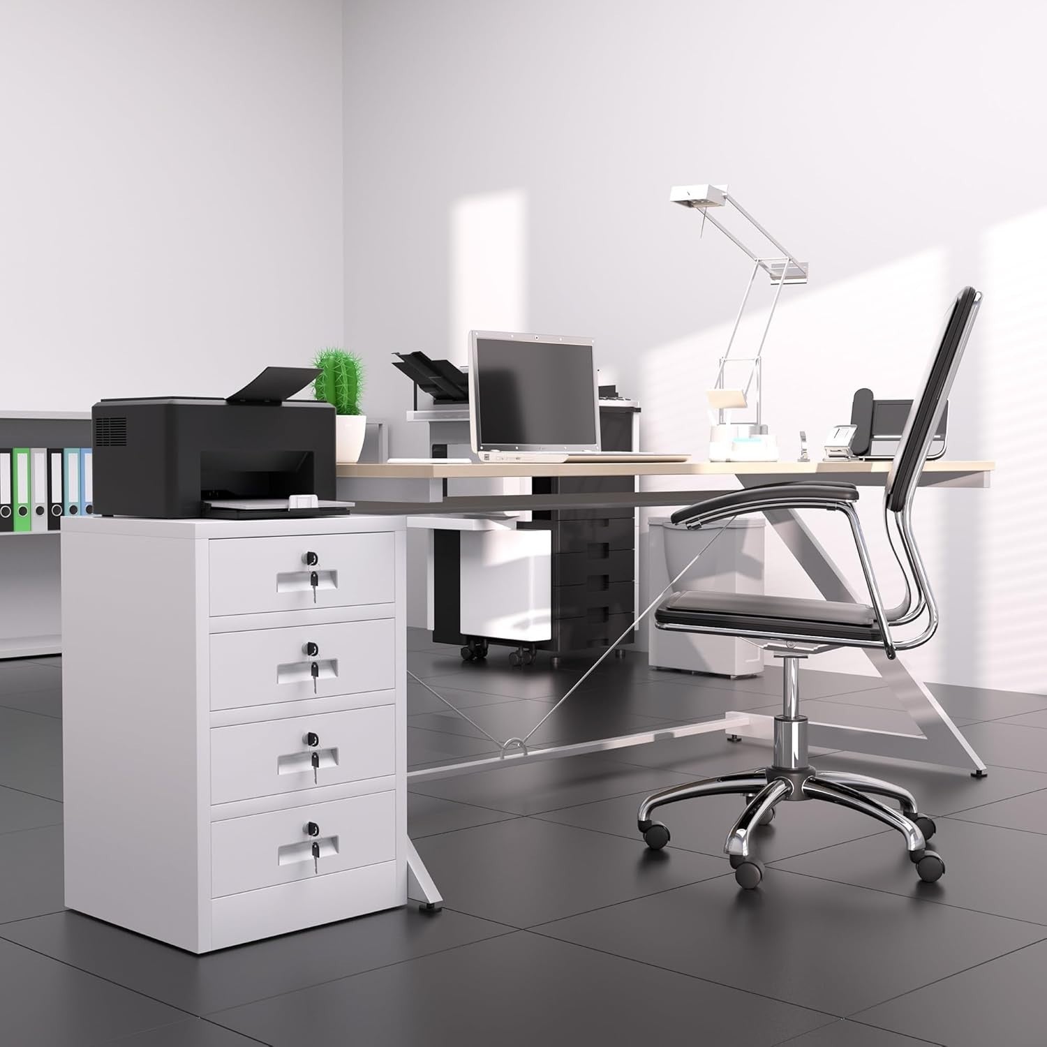 4 Drawer Metal Storage Cabinet Lockable Office Home Organiser White