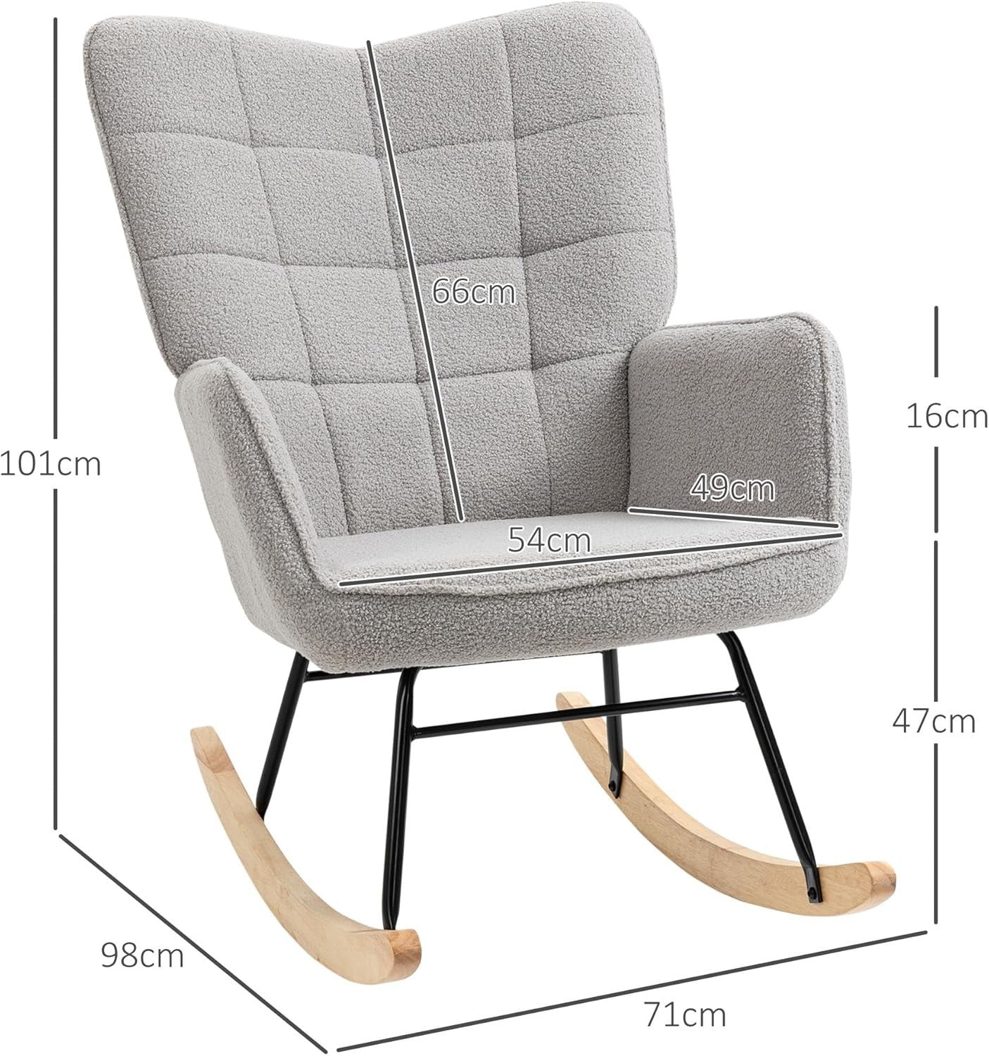 Light Grey Fleece Rocking Armchair – Soft Wingback Glider for Nursery & Home