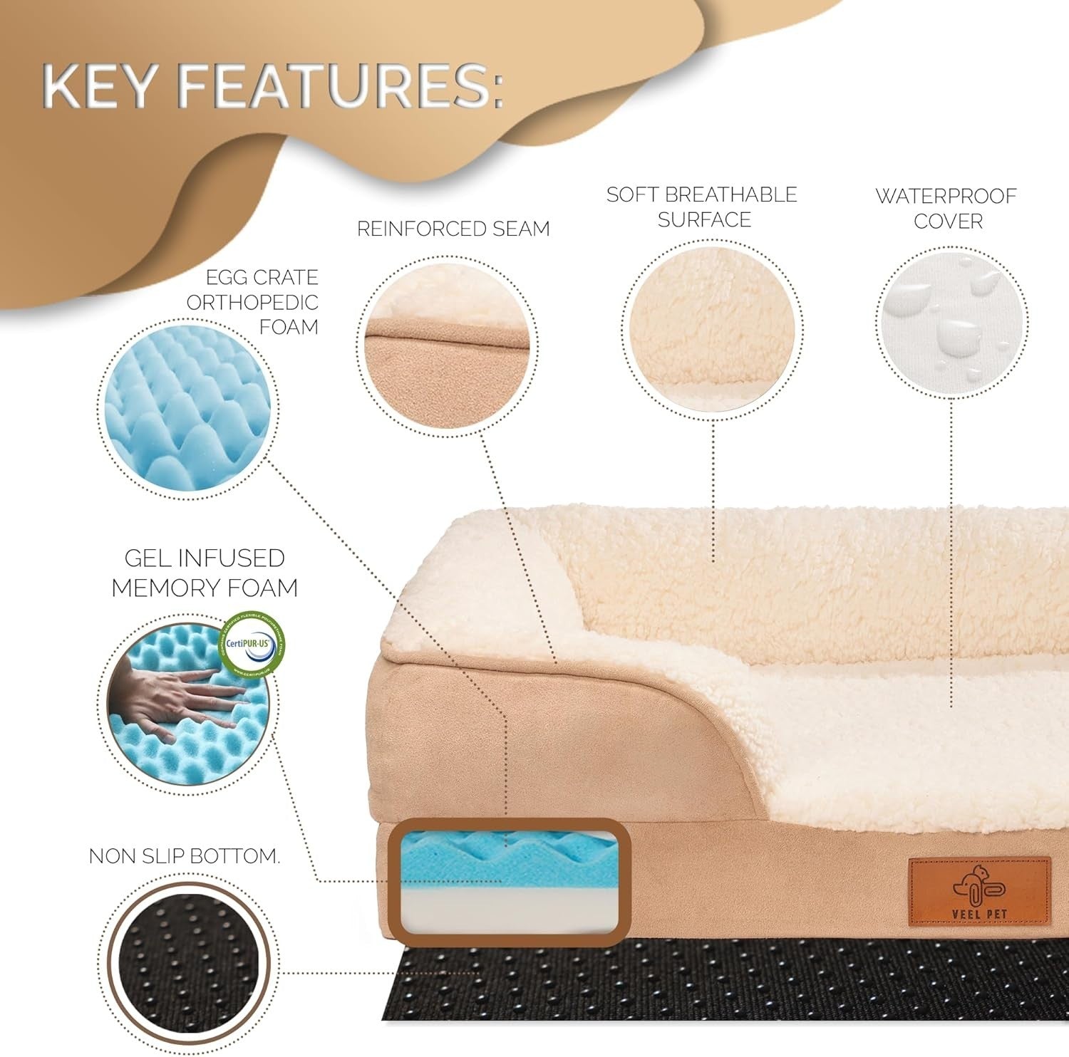 Orthopedic Memory Foam Dog Bed 61x45cm Washable