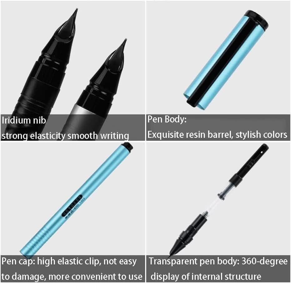 Blue Fountain Pen Fine Nib 0.38mm Smooth Writing Executive Calligraphy