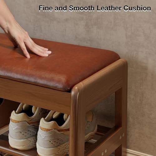 2-Tier Shoe Rack Bench with Flip-Top Storage Leather Cushion – Entryway