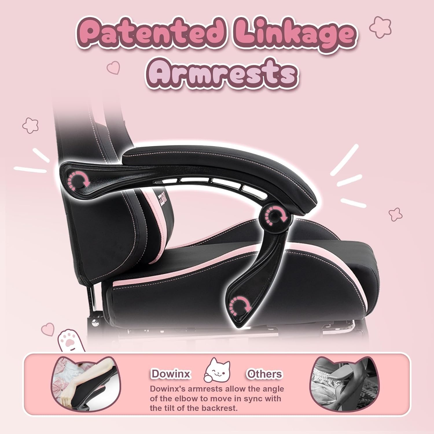 Cute Cat Ear Gaming Chair Massage Lumbar Footrest 290lbs Black