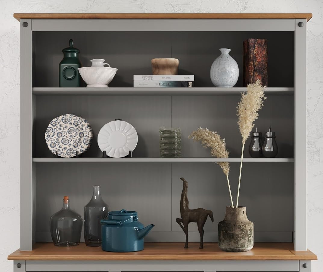 Grey Wax Buffet Hutch Sideboard Dresser 3 Doors 3 Drawers 176cm