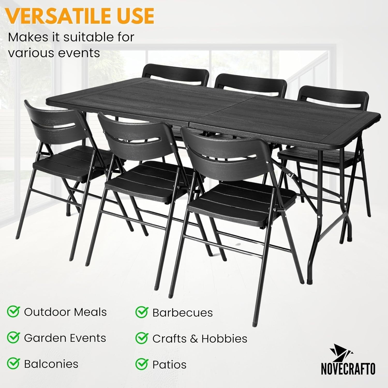 6ft Folding Dining Table & 6 Chairs Set Indoor/Outdoor Space-Saving Patio