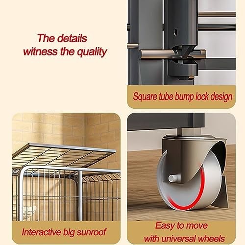 Rabbit Hutch Indoor Outdoor Cage With Wheels 2 Tier Deep Bunny Home