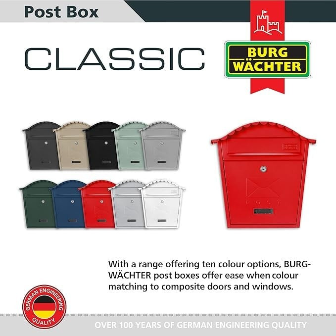 Lockable Wall Mounted Red Steel Post Box Weatherproof Secure Mailbox 36x37x13cm