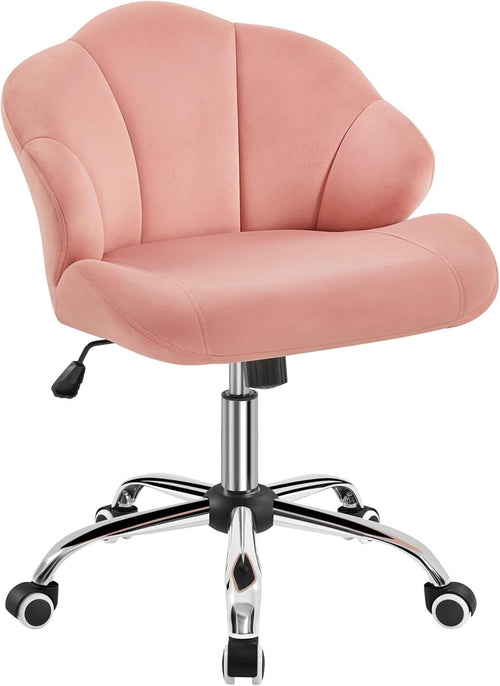 Pink Velvet Shell Back Swivel Vanity Chair w/ Wheels Adjustable Desk Seat