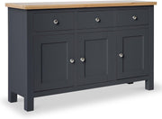Charcoal Sideboard 3 Door 3 Drawer Oak Top Storage Cabinet Hallway