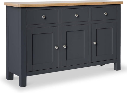 Charcoal Sideboard 3 Door 3 Drawer Oak Top Storage Cabinet Hallway