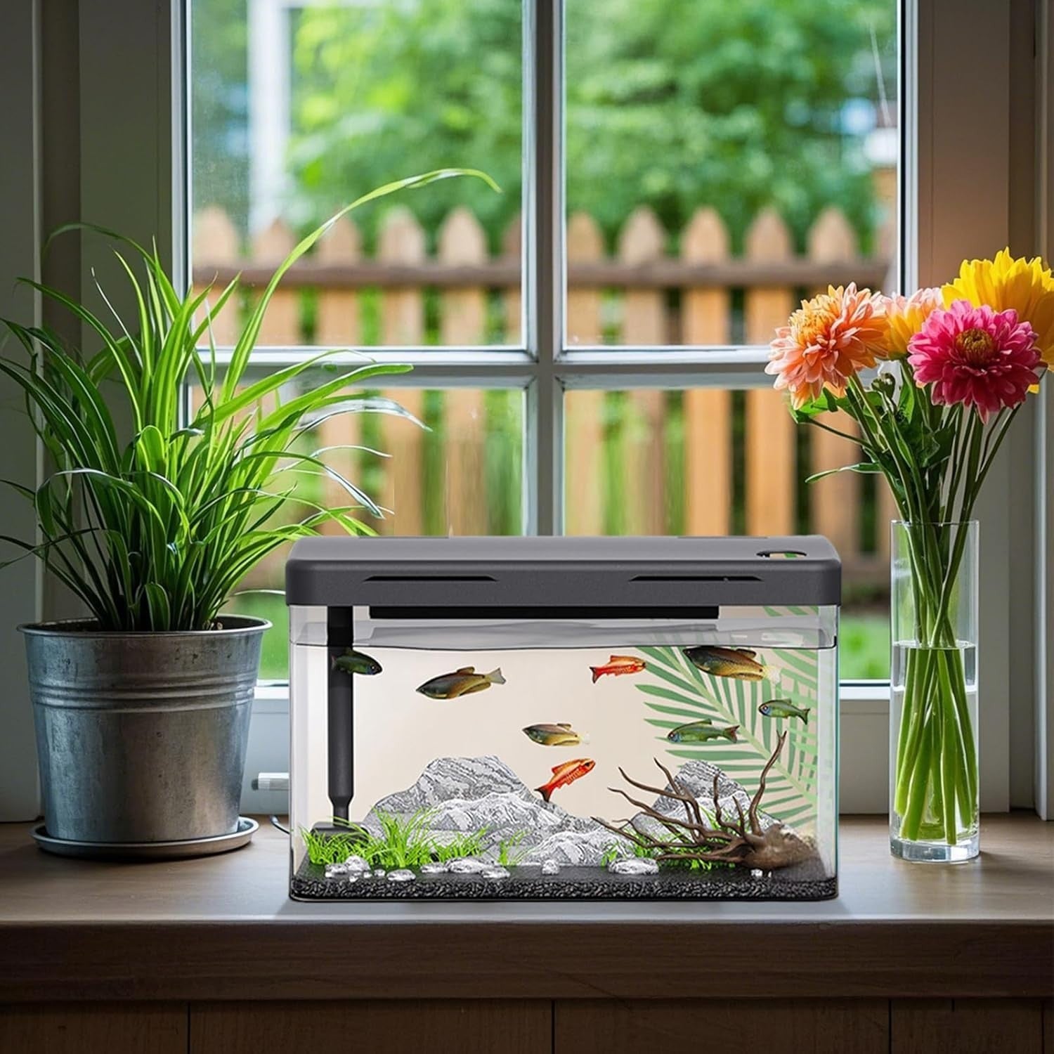 12L Acrylic Fish Tank with LED Light Filter Oxygen Pump Mini Aquarium