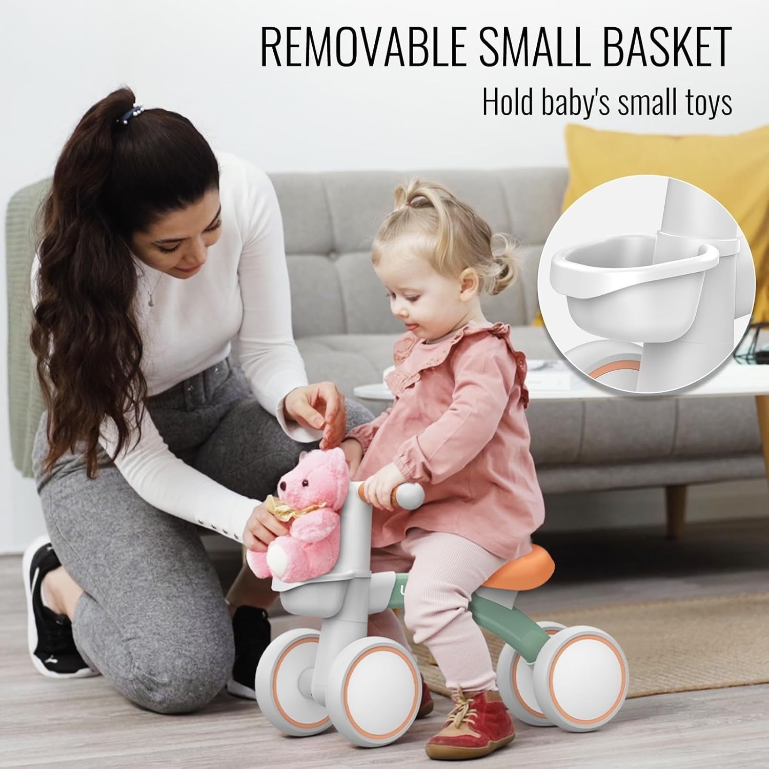 Toddler Balance Bike 12-24 Months Adjustable Seat 4 Wheel Green