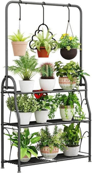 3 Tier Hanging Metal Plant Stand | Tall Indoor Outdoor Flower Pot Shelf Rack