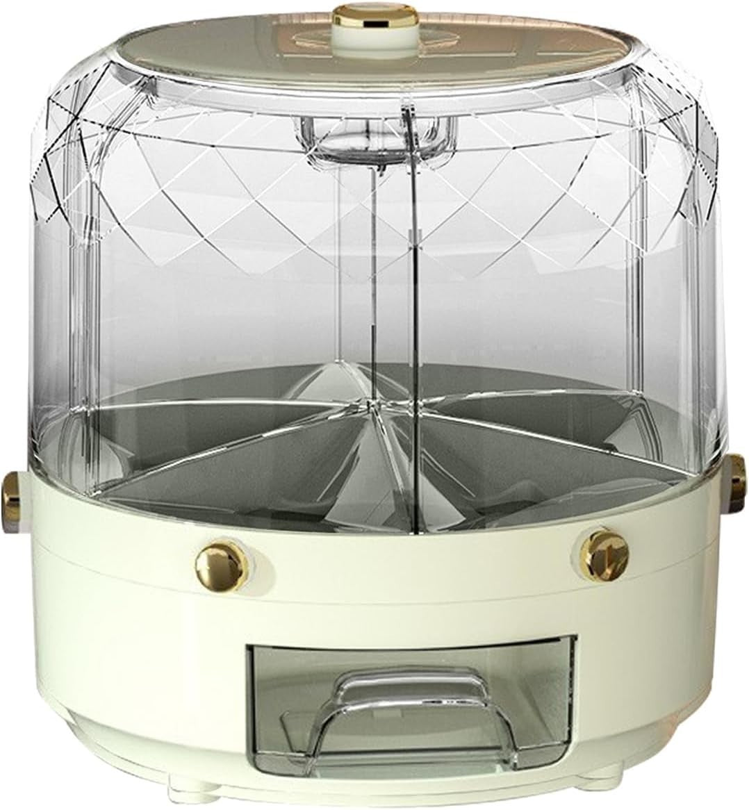 360° Rotating Rice Dispenser 6 Grid Round Grain Storage Container