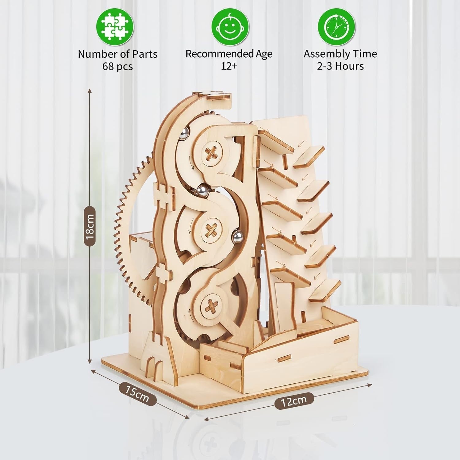 3D Wooden Marble Run Puzzle Kit for Adults Teens – Gear Track, No Glue