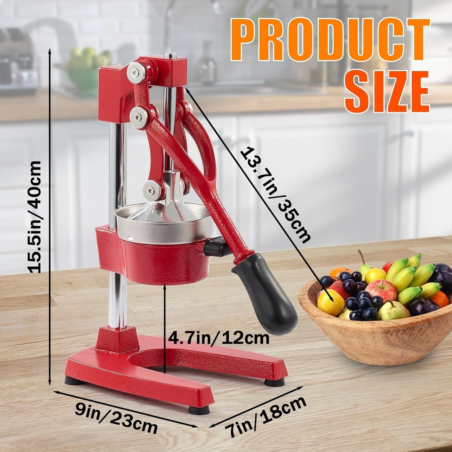 Professional Manual Citrus Juicer Cast Iron High Yield Easy Clean Red