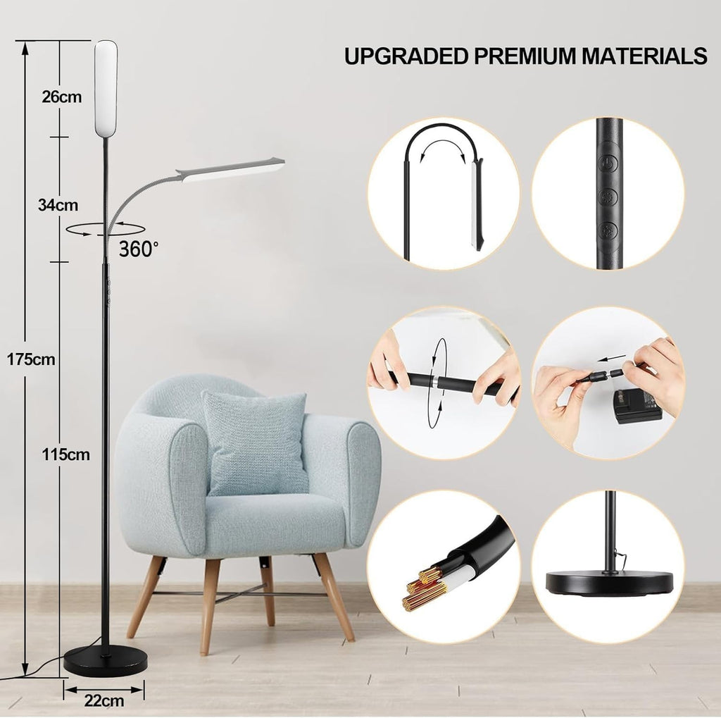 Dimmable LED Floor Lamp Remote Touch Control Reading Light 1800LM 18W